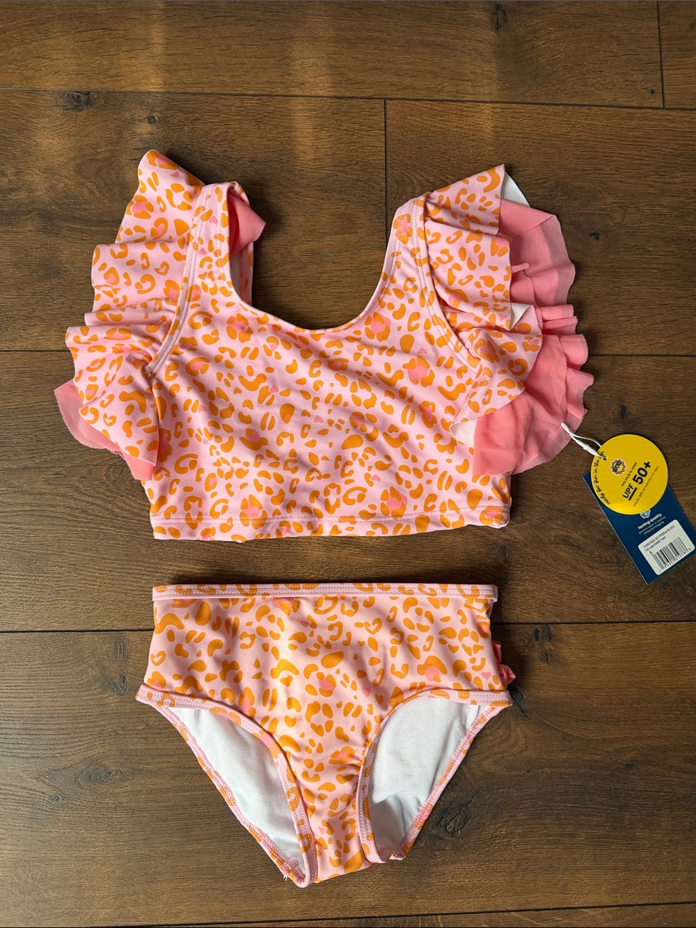 NWT Ruffle Butts Pink/Orange Leopard Print 2 piece. Size 5 🐆